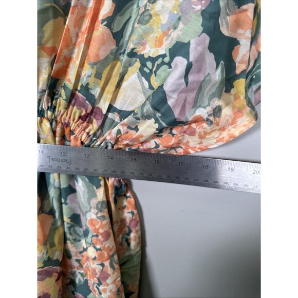 World Market Mira Watercolor Floral Maxi Dress‎ S/M Teal & Orange Kaftan Boho - Picture 6 of 7